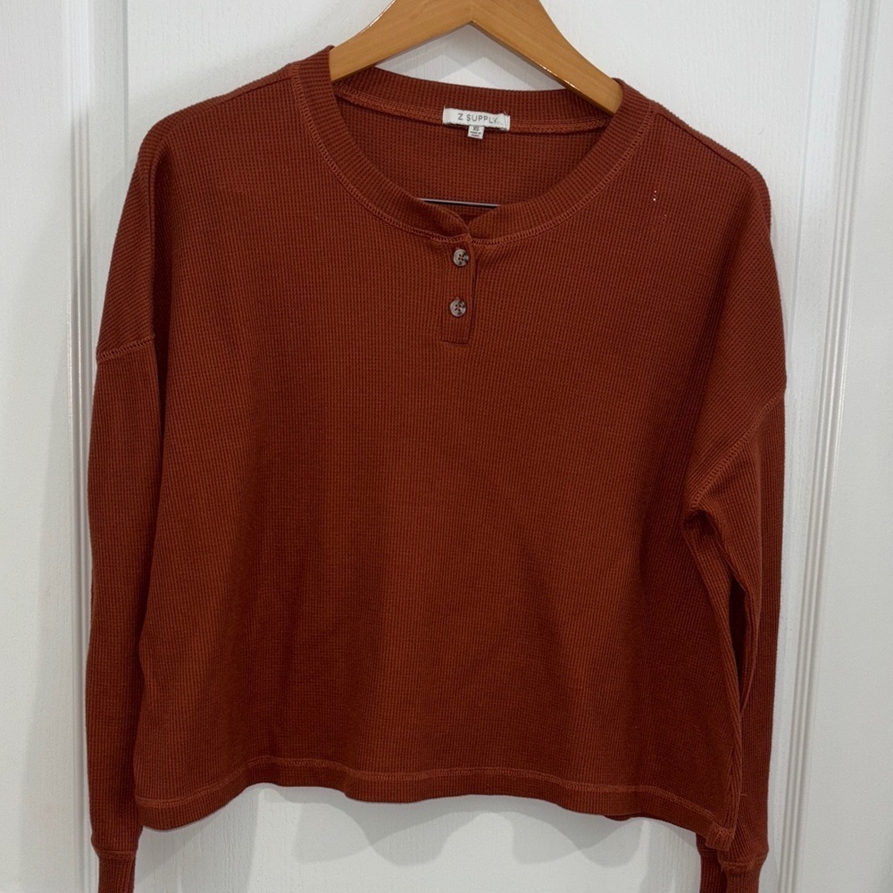 Z Supply Burnt Orange Mason Thermal Henley Top size xsmall